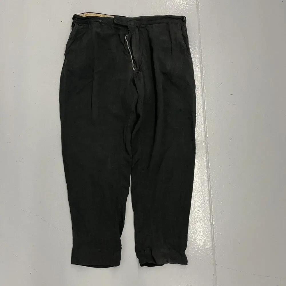 Vintage 50s Black/Dark Green Side Button Trousers 33x26